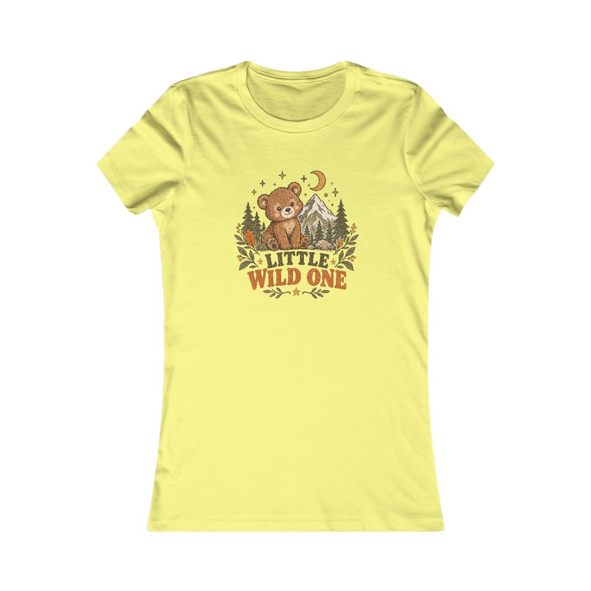 Little Wild One bear graphic Tee | Woodland trees moon stars