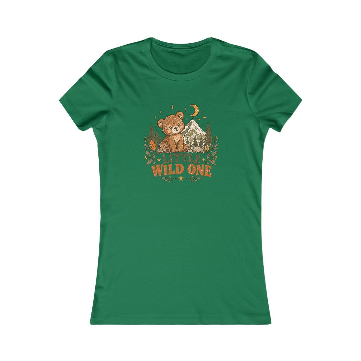 Little Wild One bear graphic Tee | Woodland trees moon stars