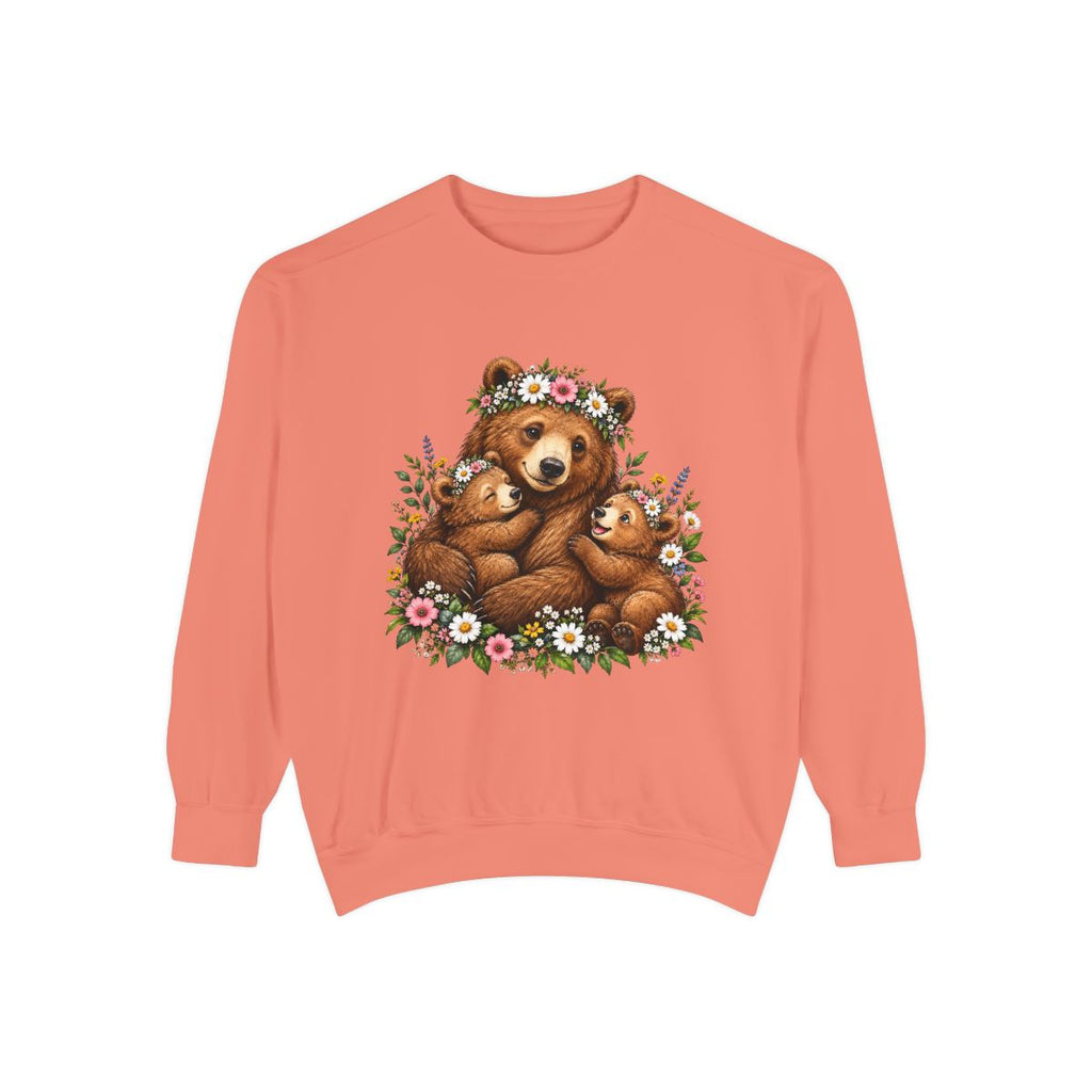 Mama Bear with Cubs Floral Illustration Sweatshirt | Cute Woodland Animal Design