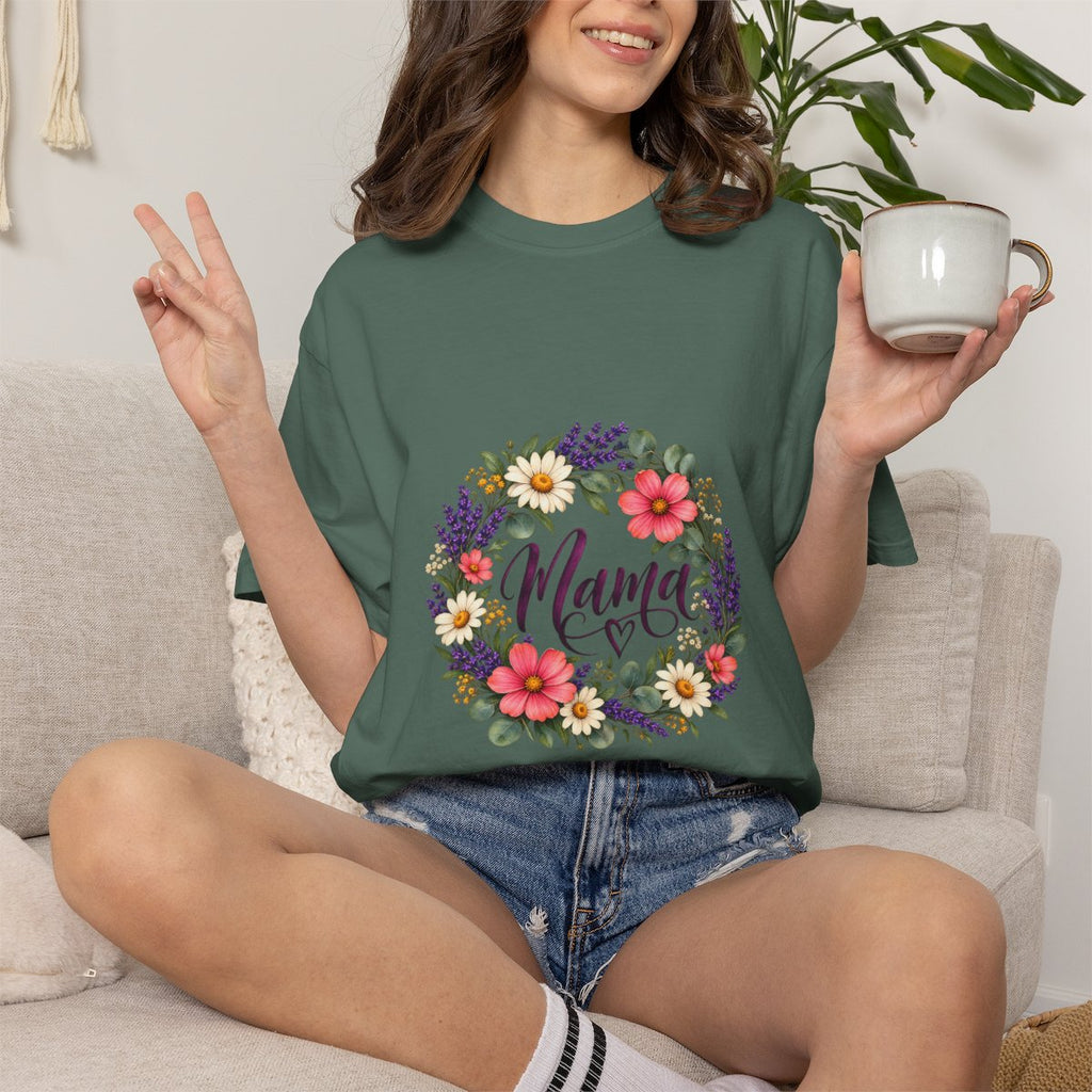 Mama Floral Wreath T-Shirt | Botanical Mom Typography
