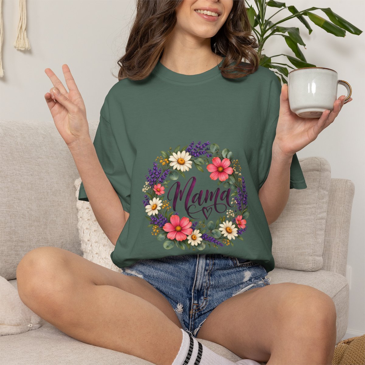 Mama Floral Wreath T-Shirt | Botanical Mom Typography