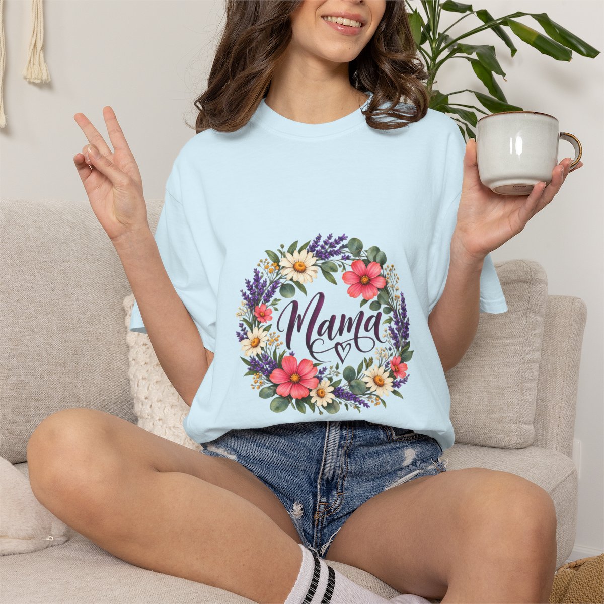 Mama Floral Wreath T-Shirt | Botanical Mom Typography