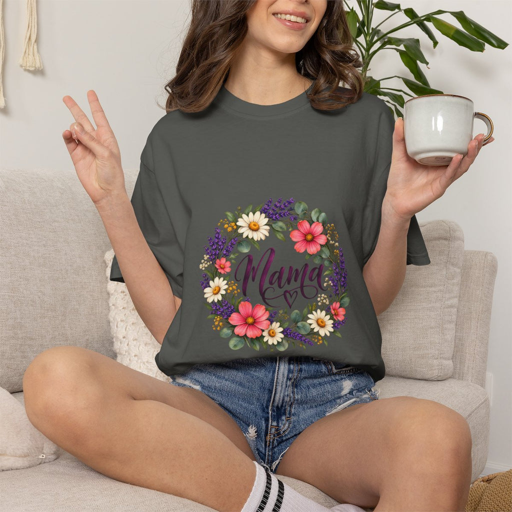 Mama Floral Wreath T-Shirt | Botanical Mom Typography