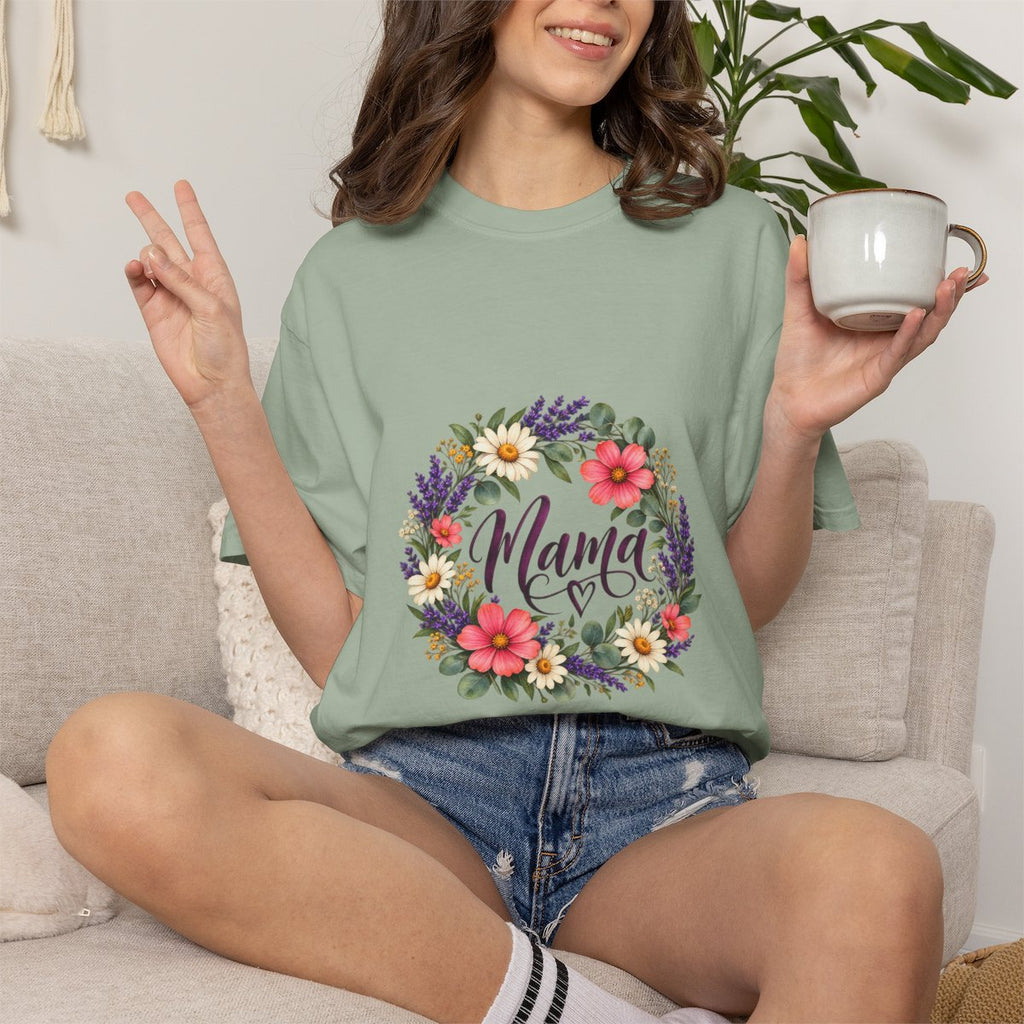 Mama Floral Wreath T-Shirt | Botanical Mom Typography