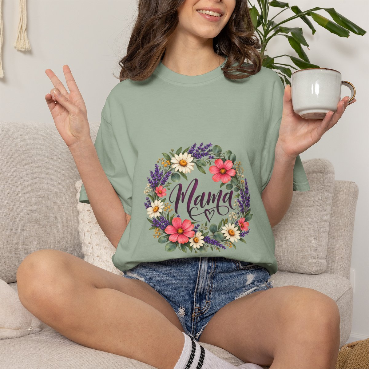 Mama Floral Wreath T-Shirt | Botanical Mom Typography
