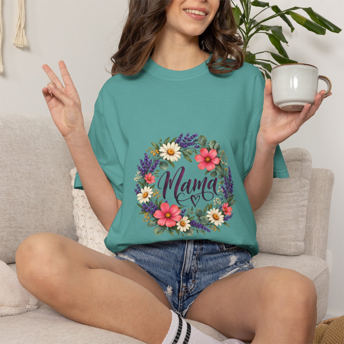 Mama Floral Wreath T-Shirt | Botanical Mom Typography