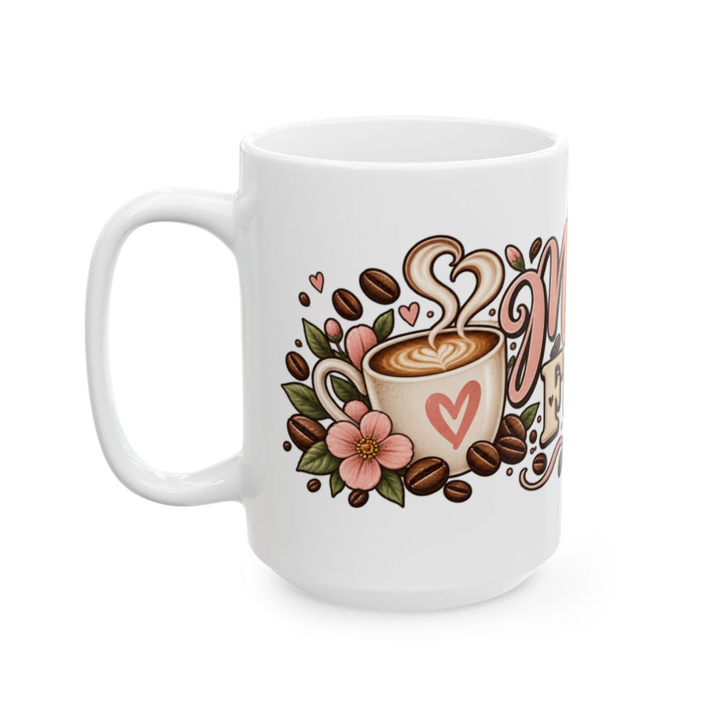 Mama Fuel Mug | Floral Coffee Design, Pink Hearts