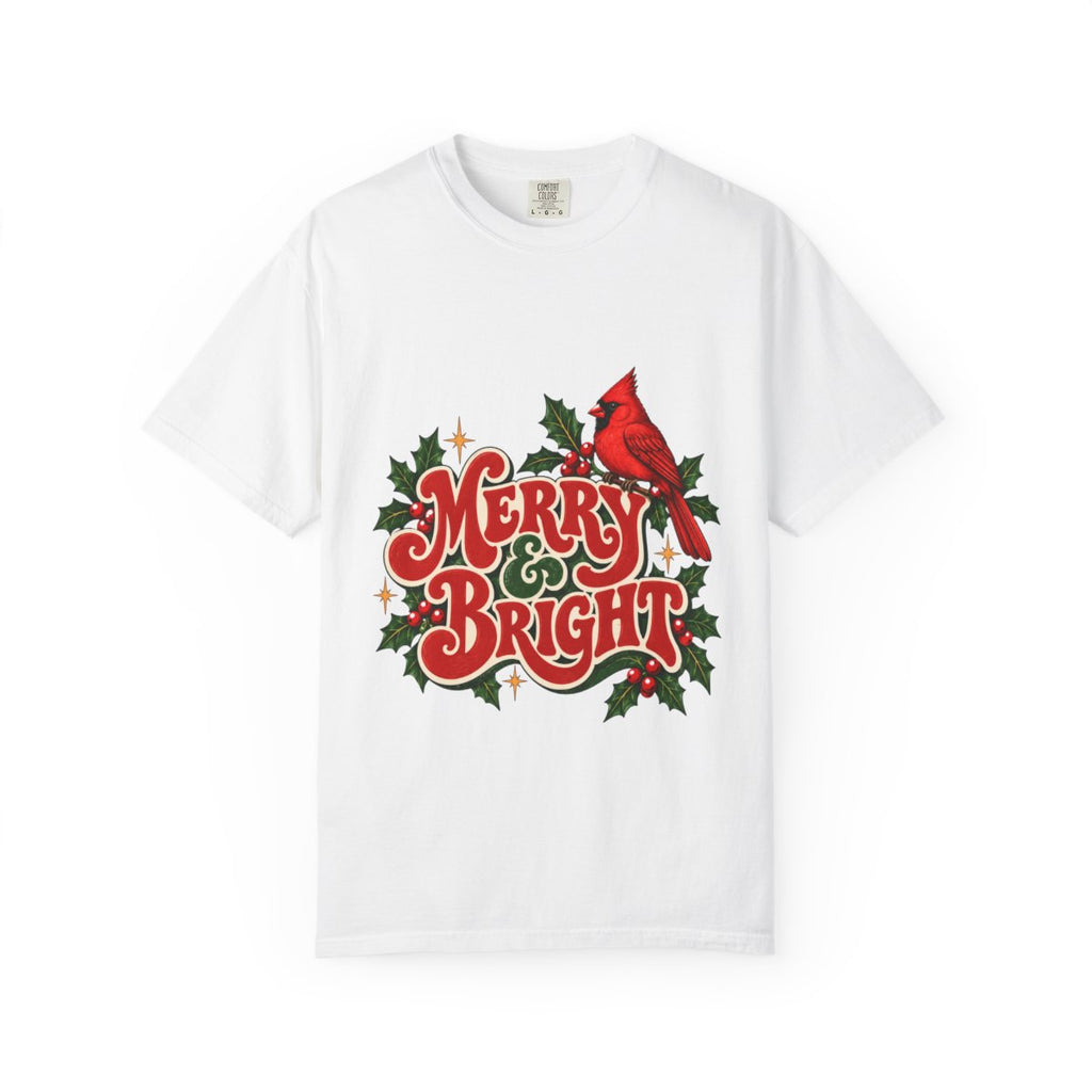 Merry & Bright Cardinal T-shirt | Christmas Holly Holiday Tee