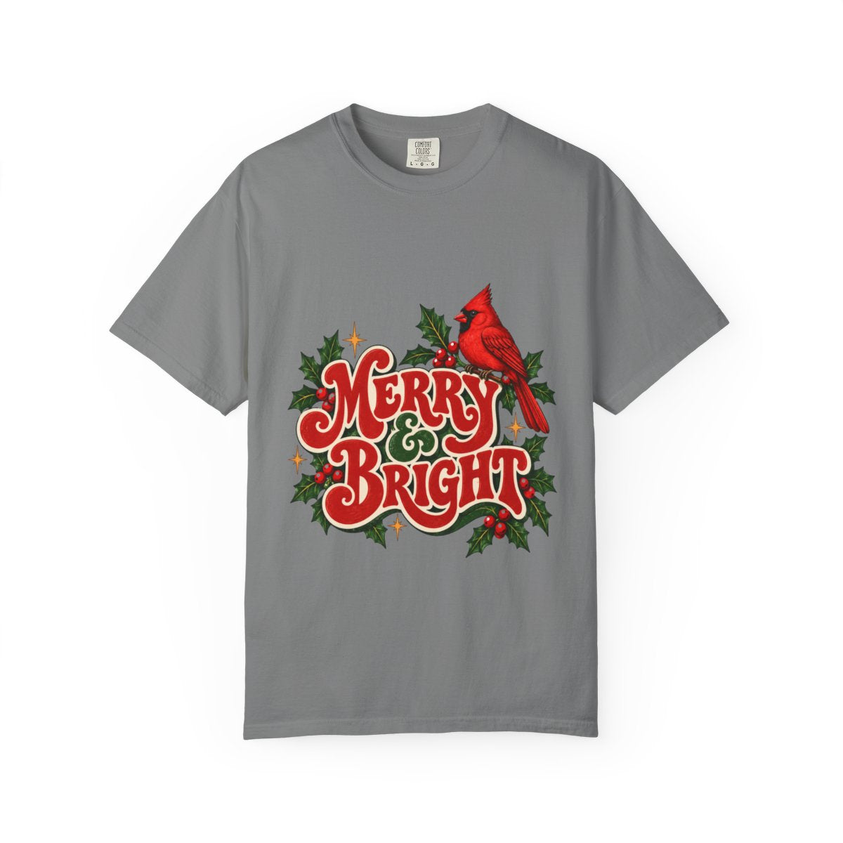 Merry & Bright Cardinal T-shirt | Christmas Holly Holiday Tee