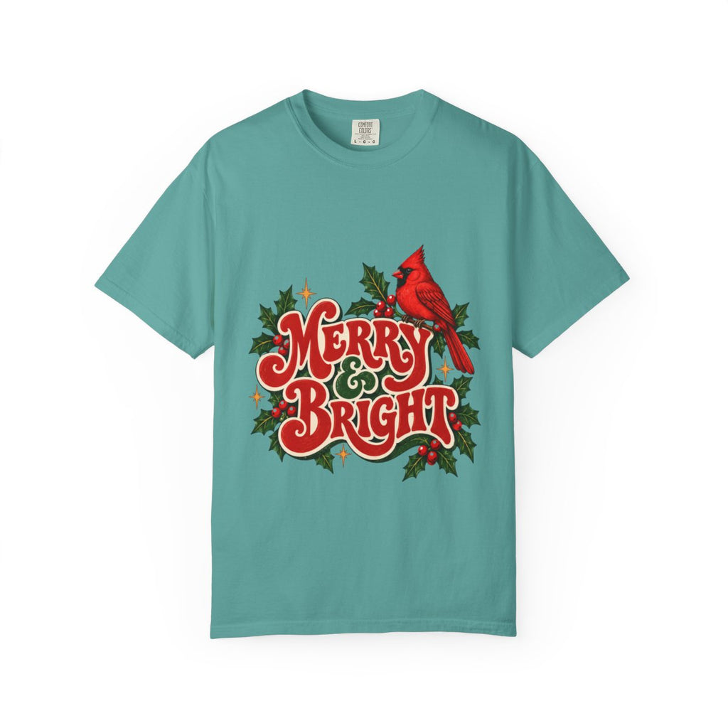 Merry & Bright Cardinal T-shirt | Christmas Holly Holiday Tee