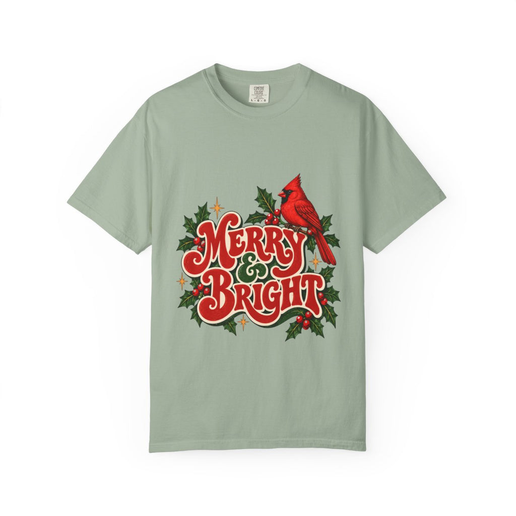 Merry & Bright Cardinal T-shirt | Christmas Holly Holiday Tee