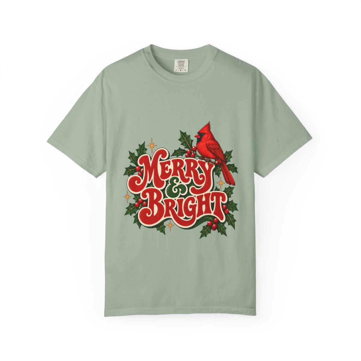 Merry & Bright Cardinal T-shirt | Christmas Holly Holiday Tee