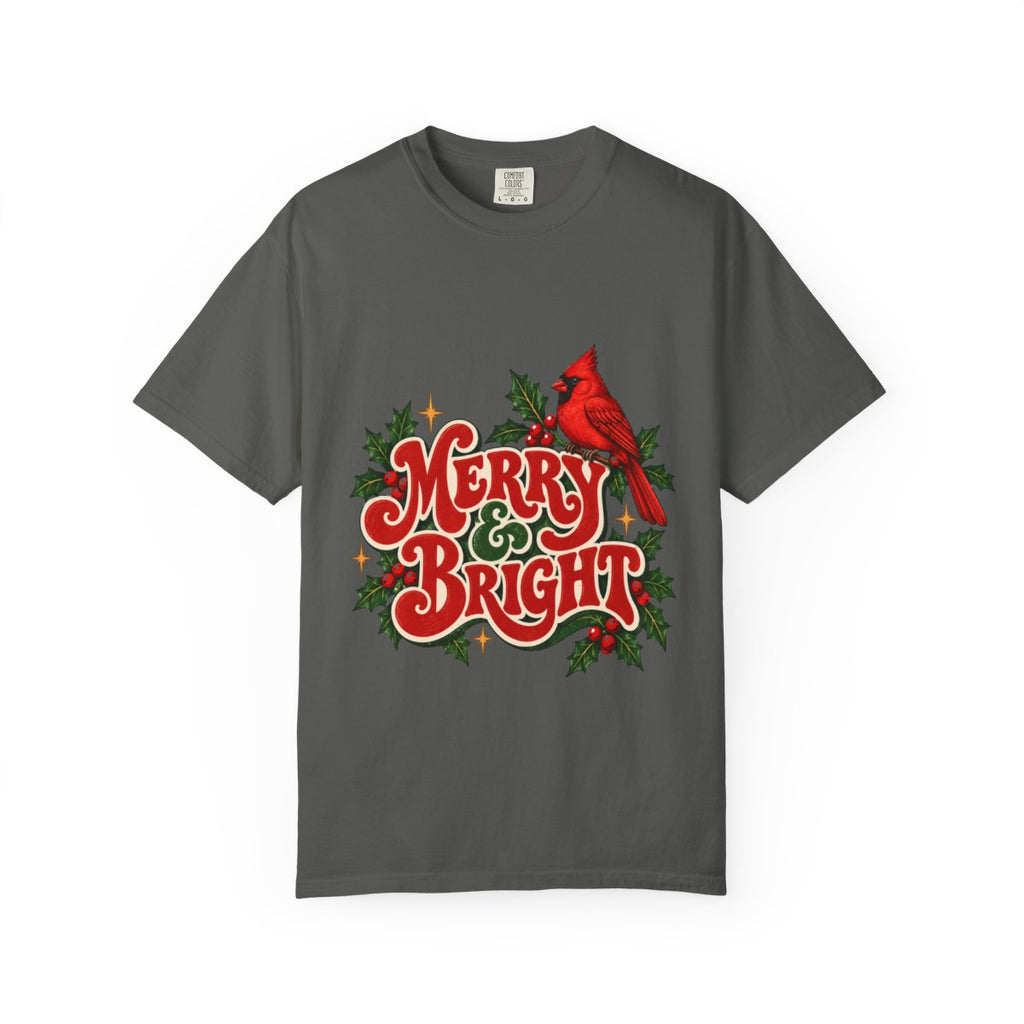 Merry & Bright Cardinal T-shirt | Christmas Holly Holiday Tee