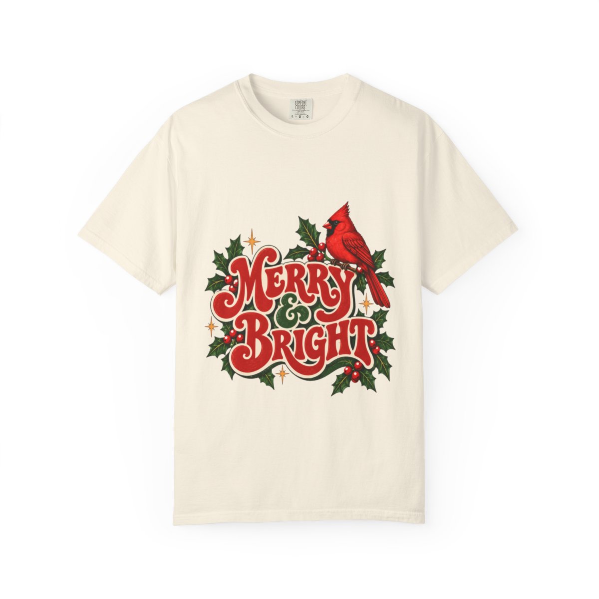Merry & Bright Cardinal T-shirt | Christmas Holly Holiday Tee