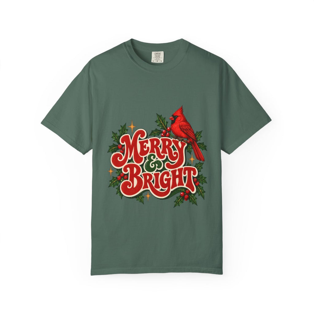 Merry & Bright Cardinal T-shirt | Christmas Holly Holiday Tee
