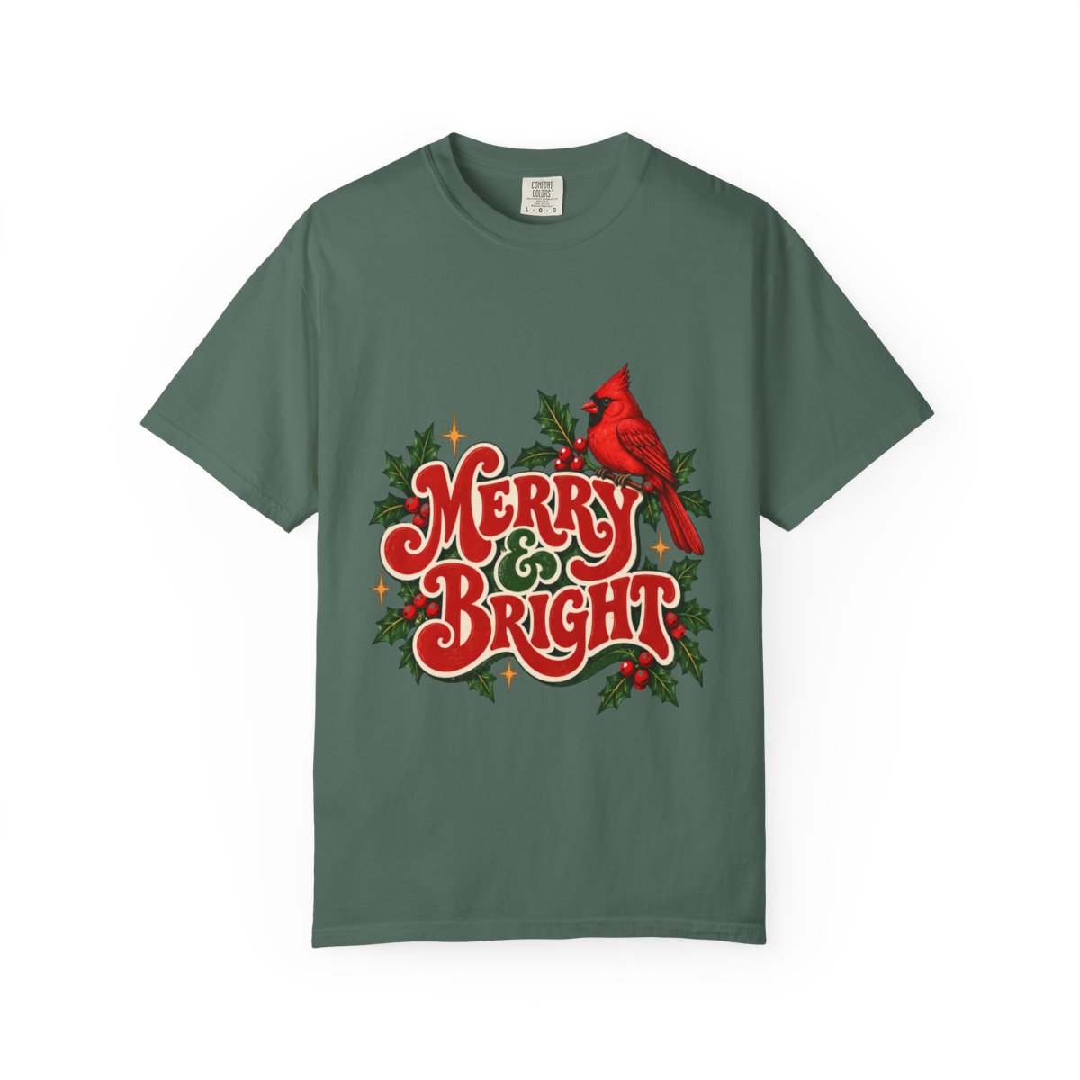 Merry & Bright Cardinal T-shirt | Christmas Holly Holiday Tee