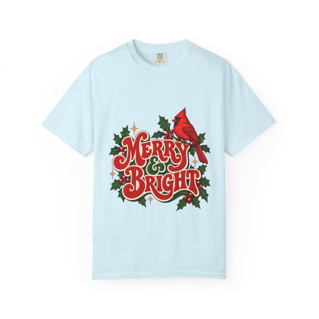 Merry & Bright Cardinal T-shirt | Christmas Holly Holiday Tee