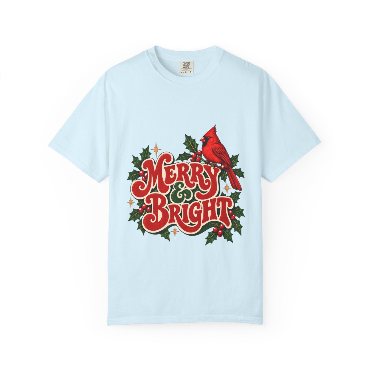 Merry & Bright Cardinal T-shirt | Christmas Holly Holiday Tee