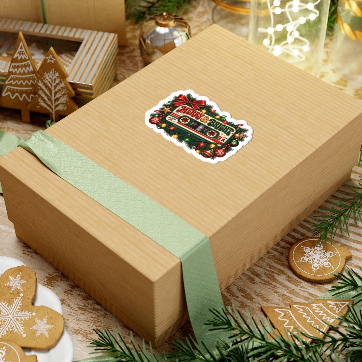 Merry & Bright cassette tape Sticker | Christmas holiday lights vinyl