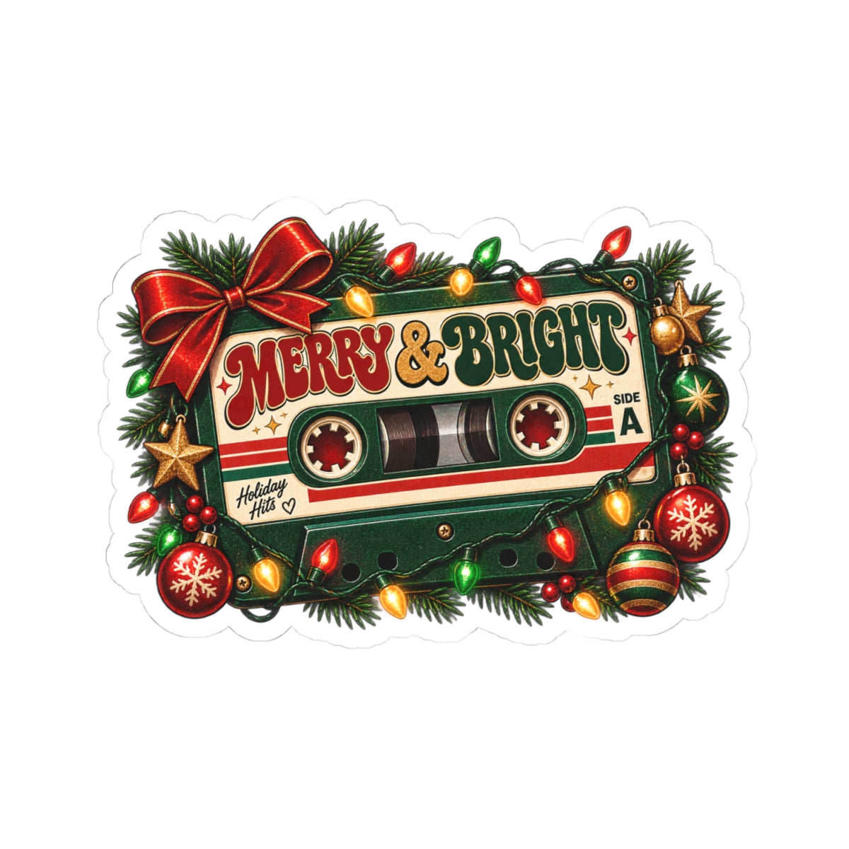 Merry & Bright cassette tape Sticker | Christmas holiday lights vinyl
