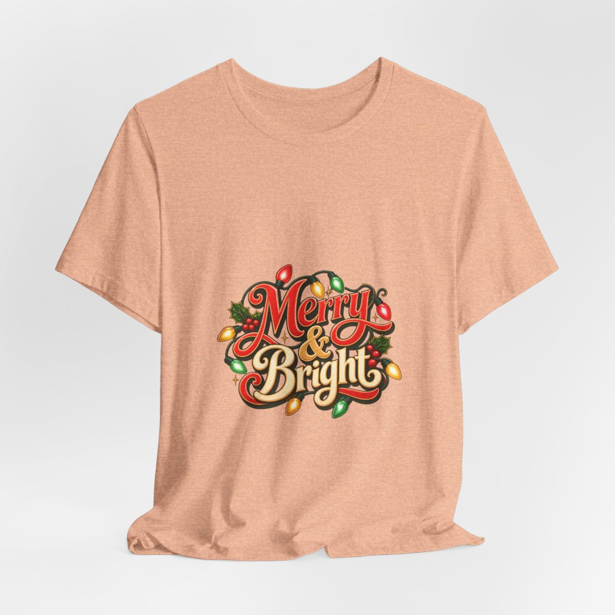 Merry & Bright Christmas Tee | Holiday Lights Graphic Shirt