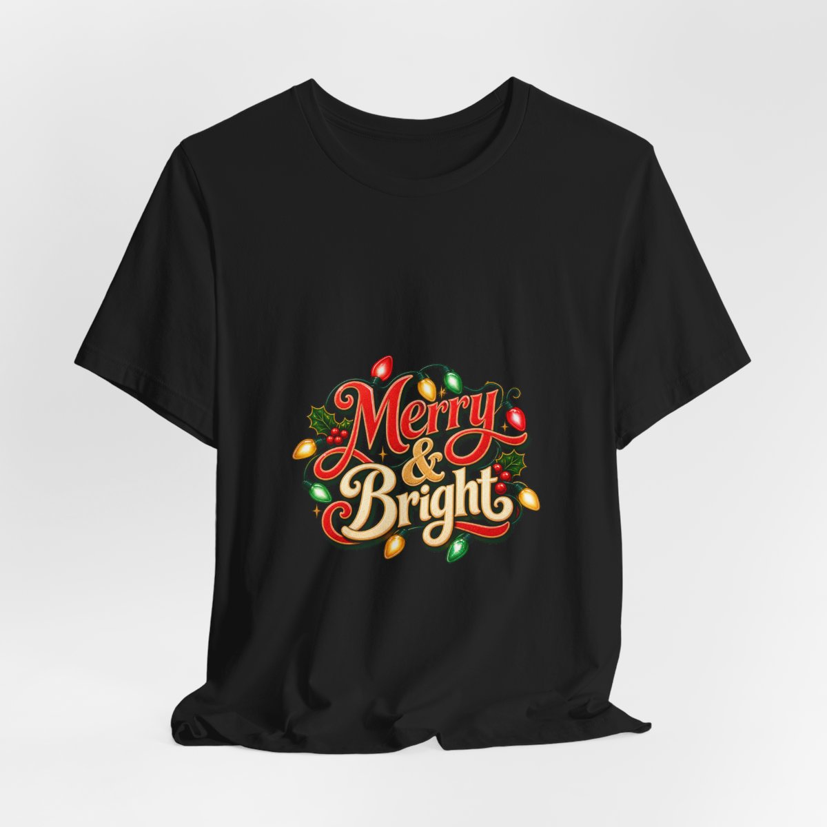 Merry & Bright Christmas Tee | Holiday Lights Graphic Shirt