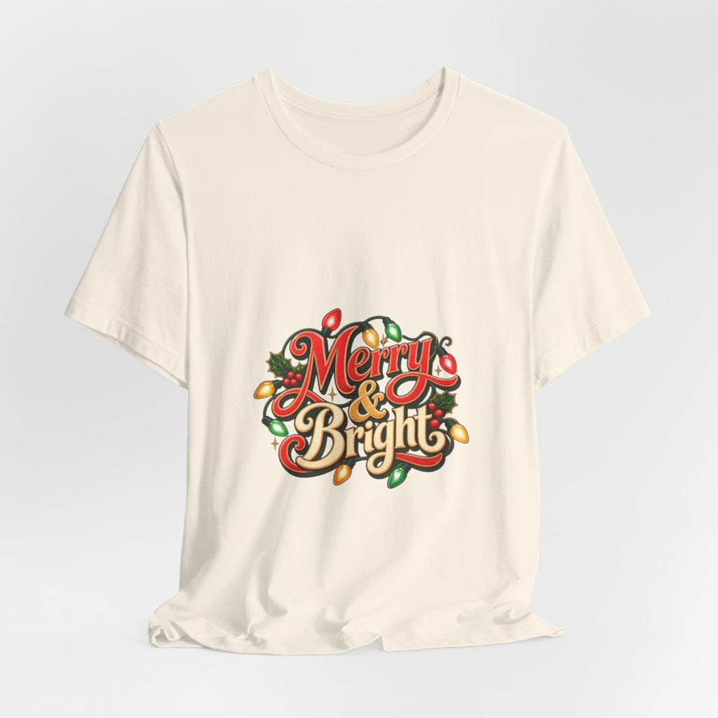 Merry & Bright Christmas Tee | Holiday Lights Graphic Shirt