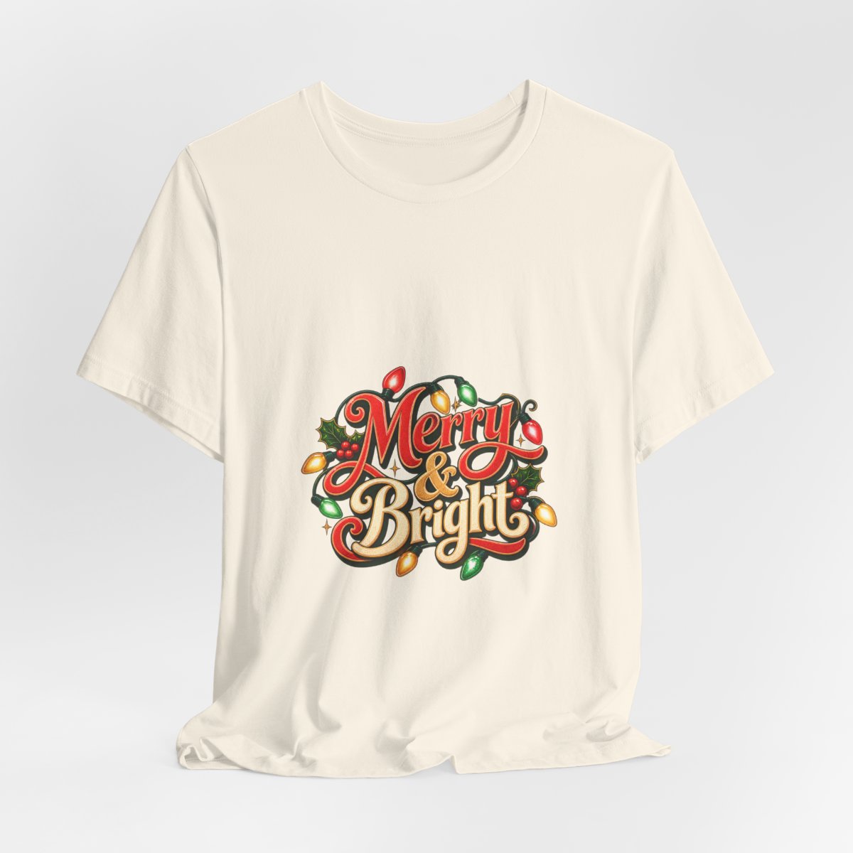 Merry & Bright Christmas Tee | Holiday Lights Graphic Shirt