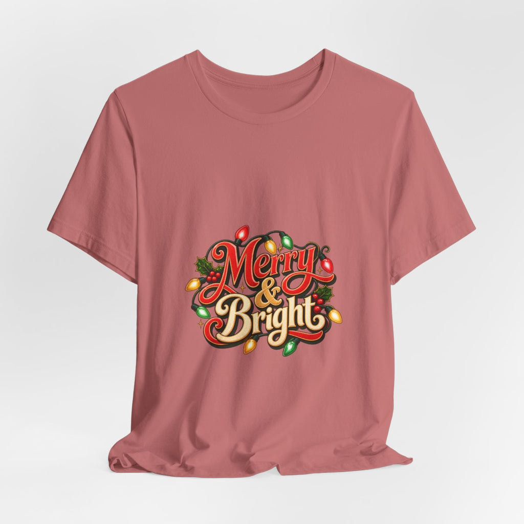 Merry & Bright Christmas Tee | Holiday Lights Graphic Shirt