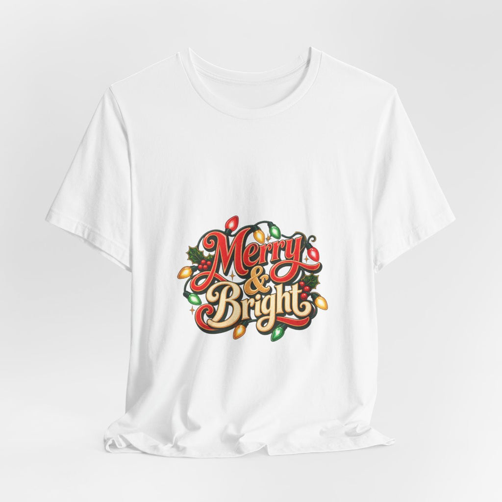 Merry & Bright Christmas Tee | Holiday Lights Graphic Shirt