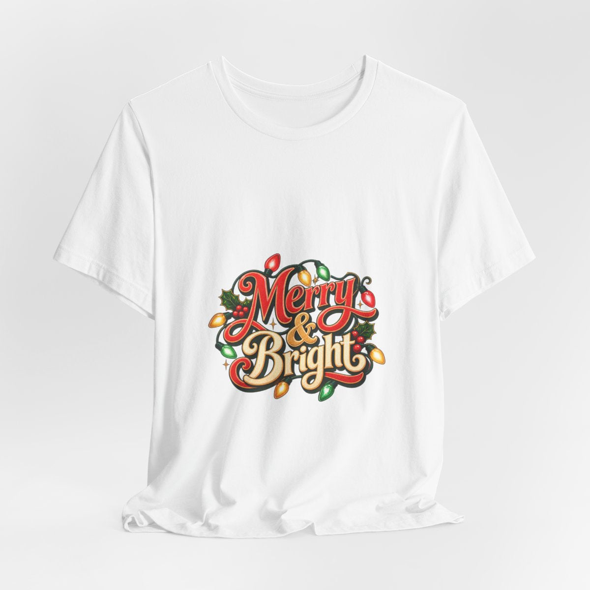 Merry & Bright Christmas Tee | Holiday Lights Graphic Shirt