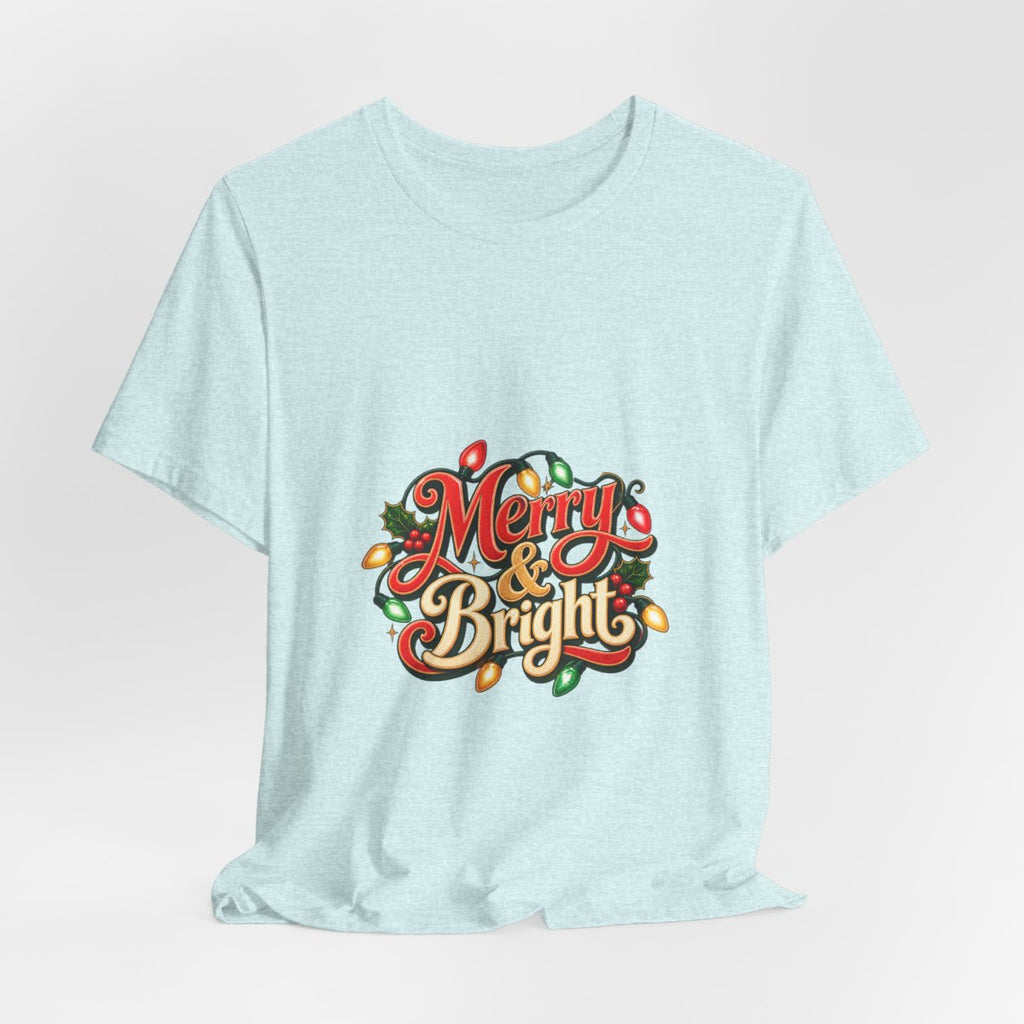Merry & Bright Christmas Tee | Holiday Lights Graphic Shirt