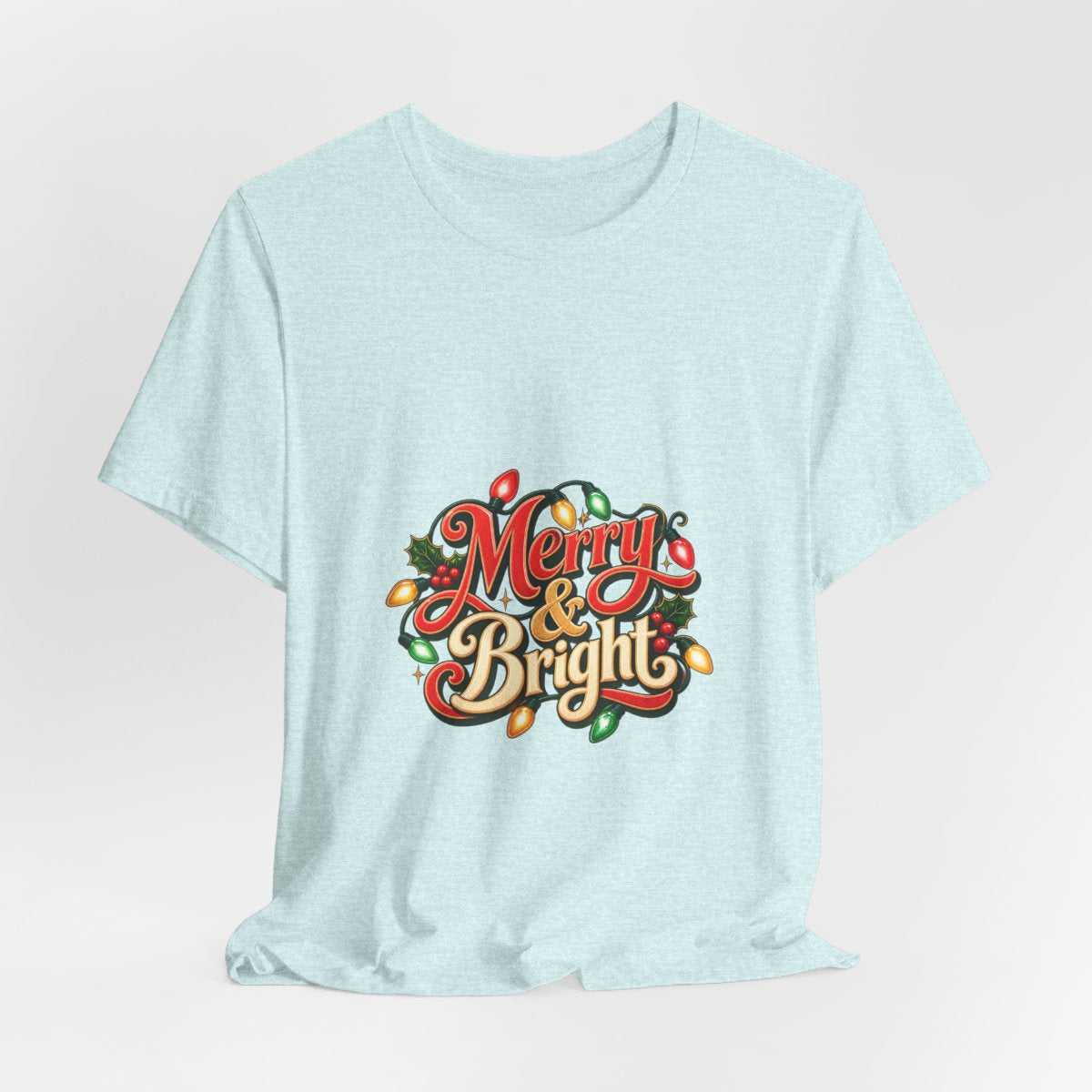 Merry & Bright Christmas Tee | Holiday Lights Graphic Shirt