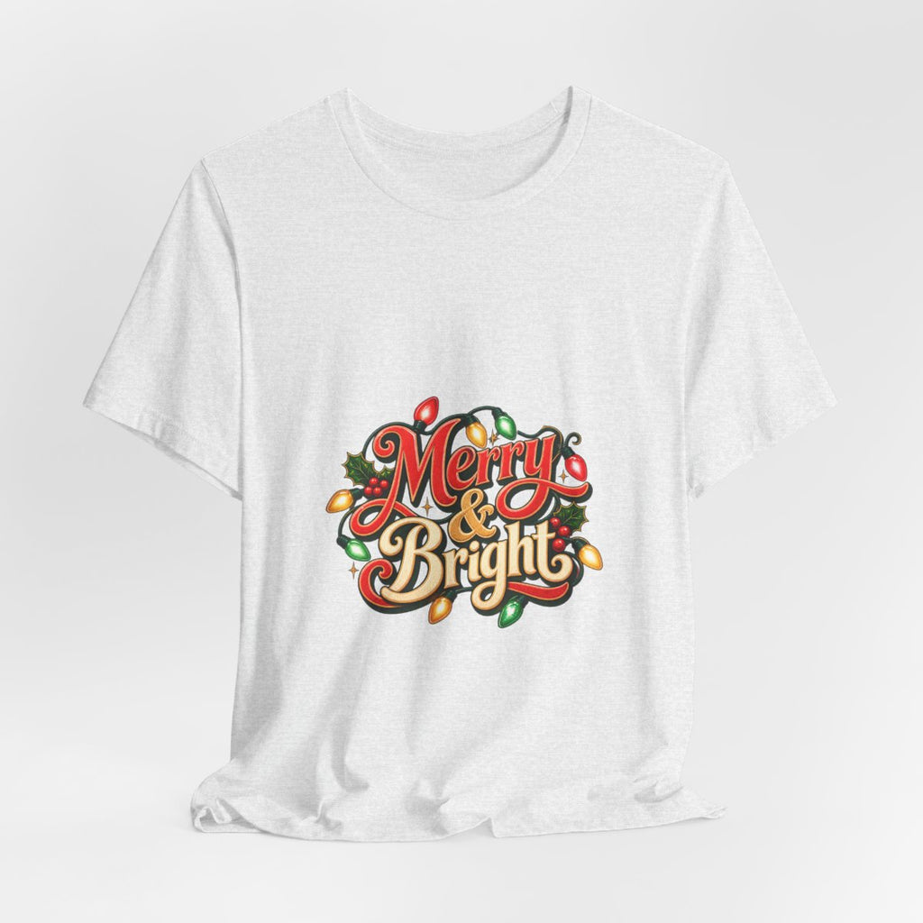 Merry & Bright Christmas Tee | Holiday Lights Graphic Shirt