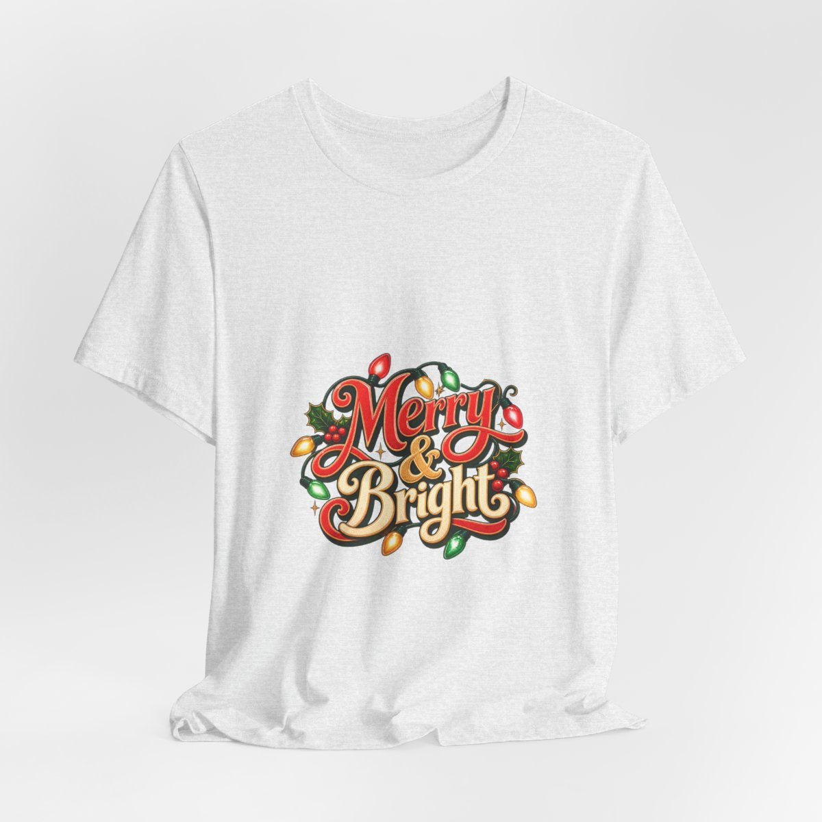 Merry & Bright Christmas Tee | Holiday Lights Graphic Shirt