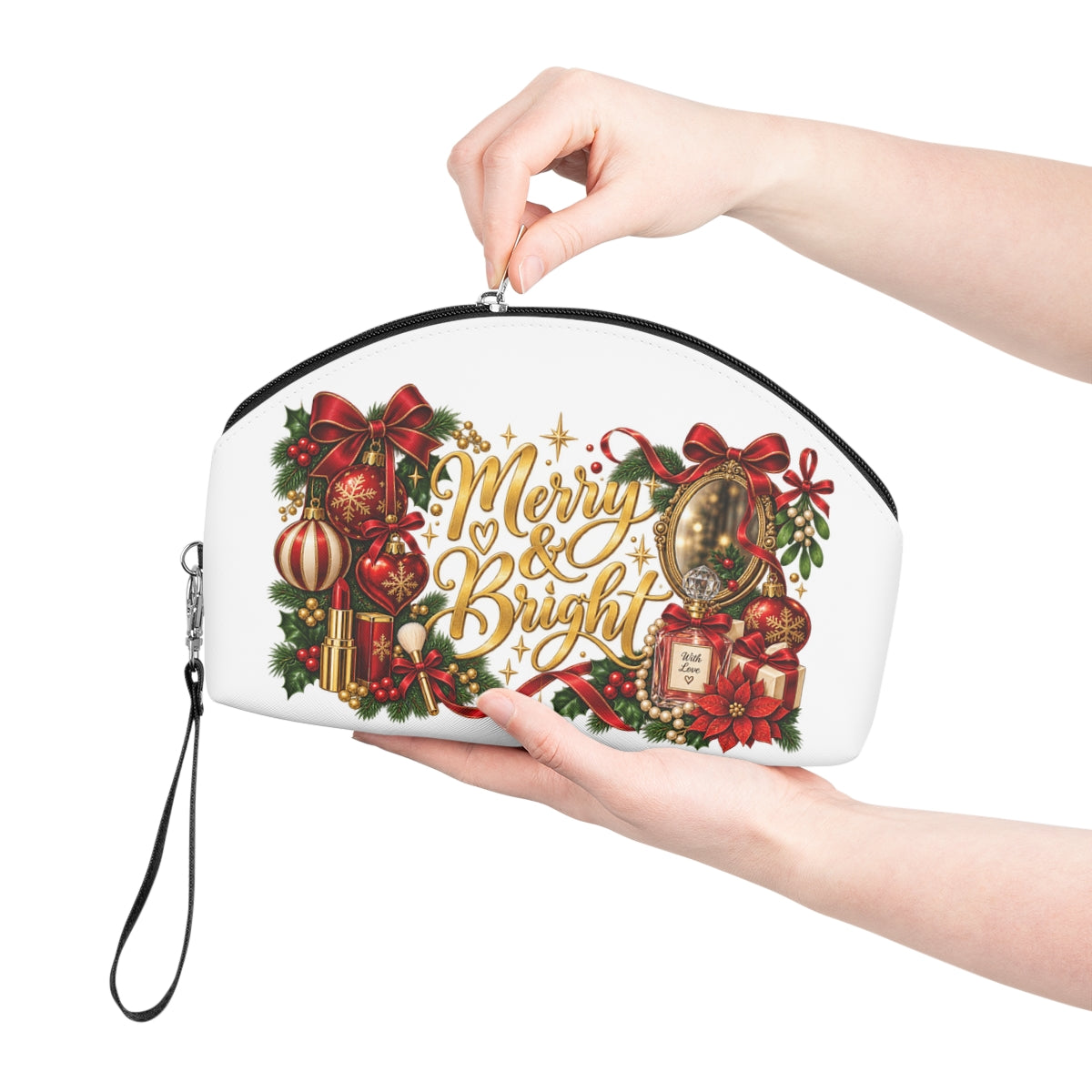 Merry & Bright Holiday Makeup Bag | Christmas Cosmetic Pouch