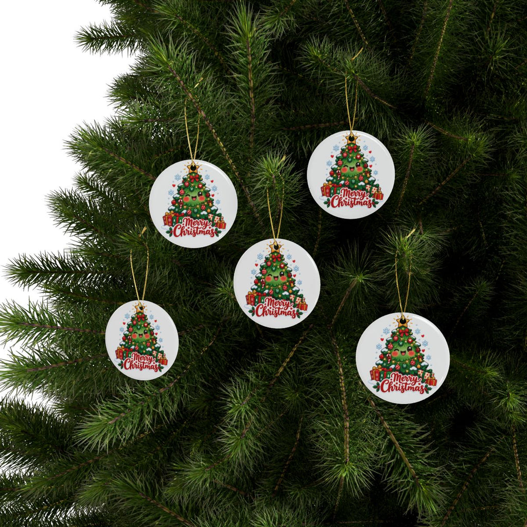 Merry Christmas Kawaii Tree Ceramic Ornament | Christmas Ornament