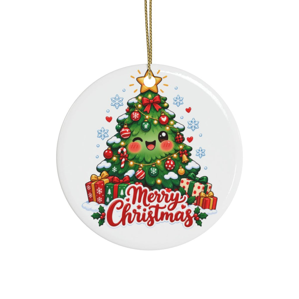 Merry Christmas Kawaii Tree Ceramic Ornament | Christmas Ornament
