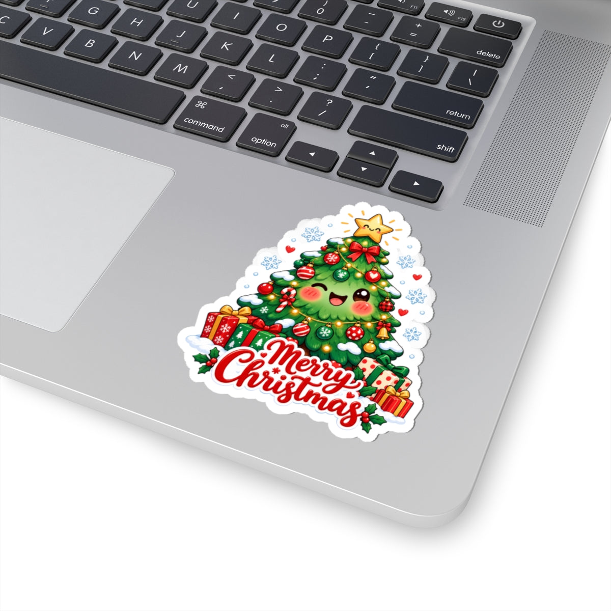 Merry Christmas Kawaii Tree Sticker | Cute Smiling Christmas Tree Vinyl Decal