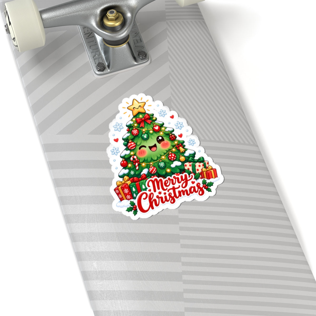 Merry Christmas Kawaii Tree Sticker | Cute Smiling Christmas Tree Vinyl Decal