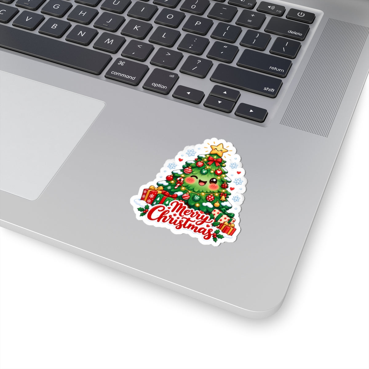 Merry Christmas Kawaii Tree Sticker | Cute Smiling Christmas Tree Vinyl Decal