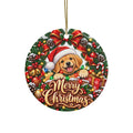 Merry Christmas Puppy Ceramic Ornament | Round Holiday Decoration