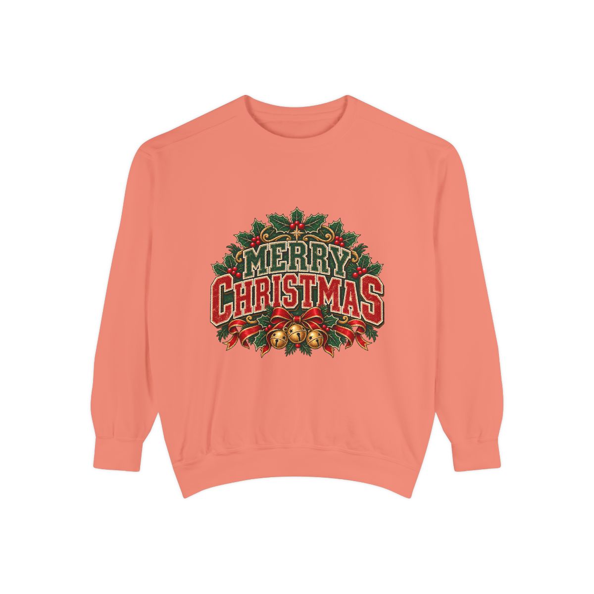 Merry Christmas Wreath Sweatshirt | Vintage Holiday Typography, Bells & Holly