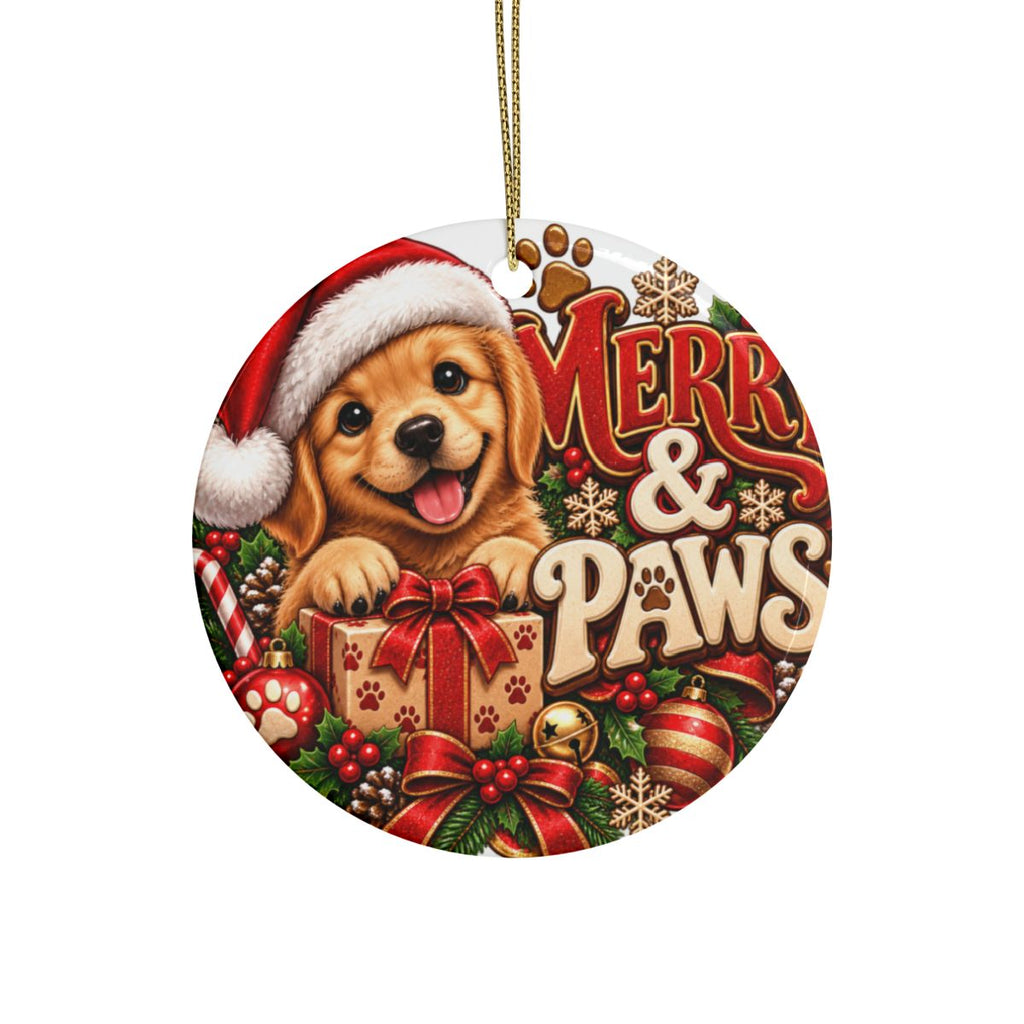 Merry & Paws Puppy Christmas Ornament | Ceramic Holiday Decoration