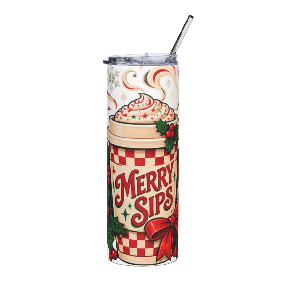 Merry Sips Holiday Coffee Cup Tumbler | 20oz Stainless Steel