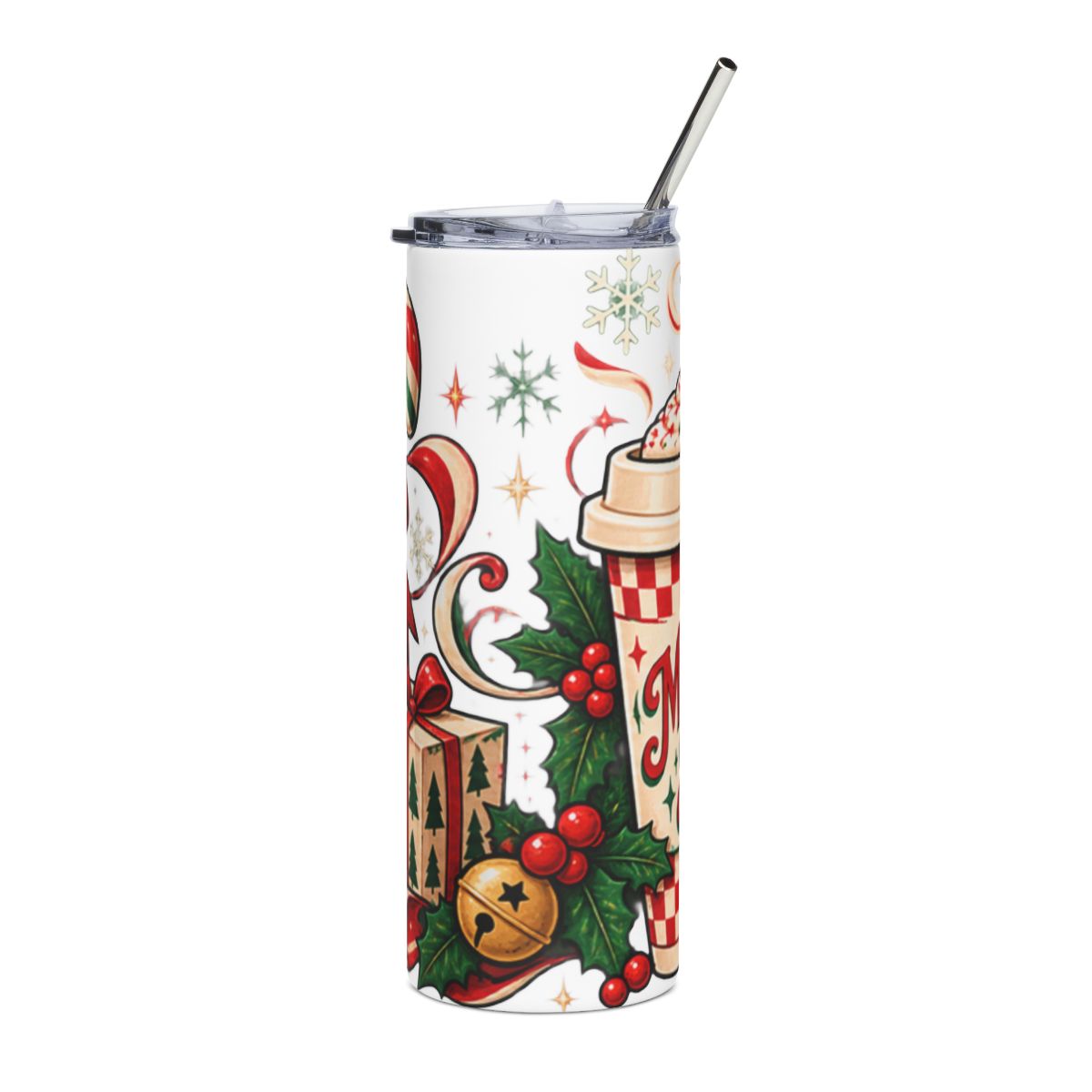 Merry Sips Holiday Coffee Cup Tumbler | 20oz Stainless Steel