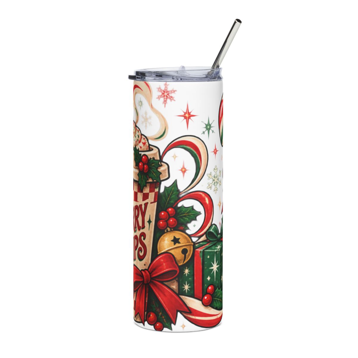 Merry Sips Holiday Coffee Cup Tumbler | 20oz Stainless Steel