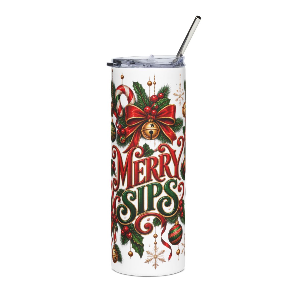 Merry Sips Tumbler | 20oz Stainless Steel Holiday Cup