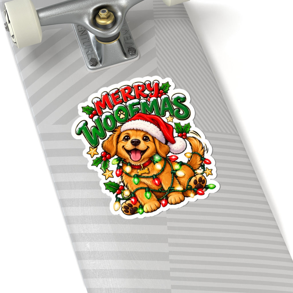 Merry Woofmas Puppy Christmas Sticker | Kiss-Cut Sticker