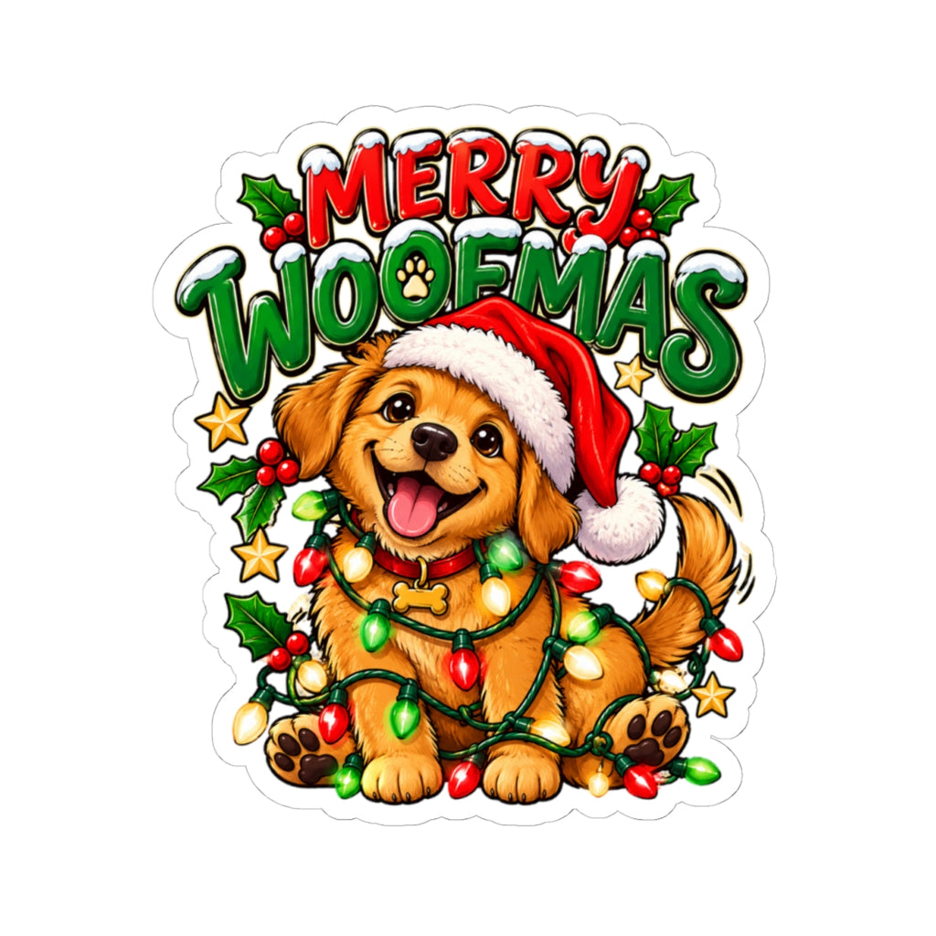 Merry Woofmas Puppy Christmas Sticker | Kiss-Cut Sticker
